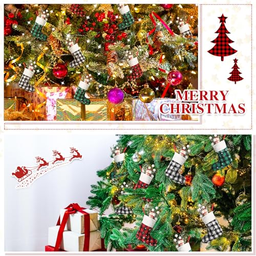 Laumoi Mini Christmas Stockings Bulk 5 Inch Buffalo Plaid Holiday Decor (60 Pieces)