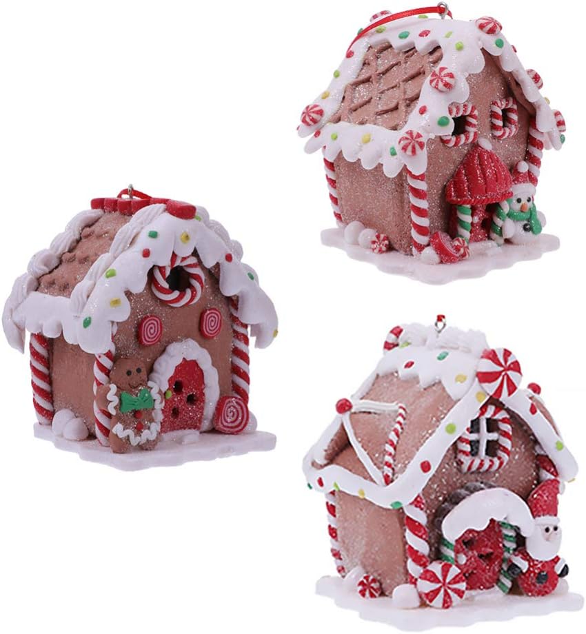Toyvian Gingerbread House Ornaments - LED Christmas Village Set with Santa & Snowman Figures | 3 Pcs