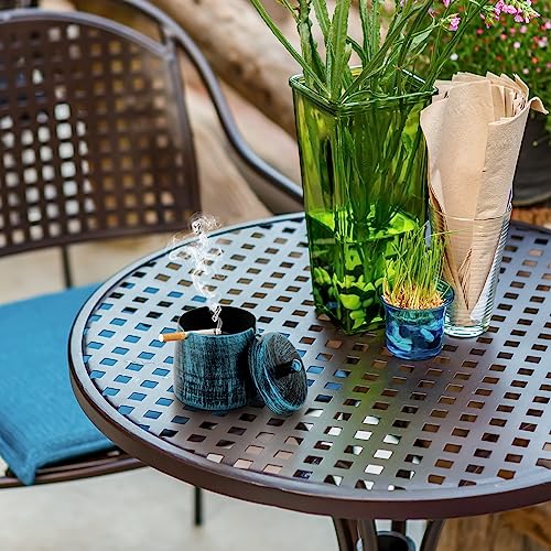Windproof Outdoor Ashtray with Lid - Smokeless Metal Ash Tray for Patio