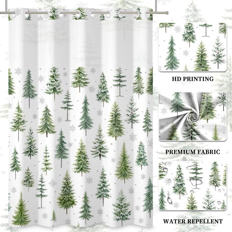 Leowefowa 71"x74" No-Hook Christmas Pine Tree Shower Curtain with Snap-In Liner, Waterproof Polyester Holiday Bath