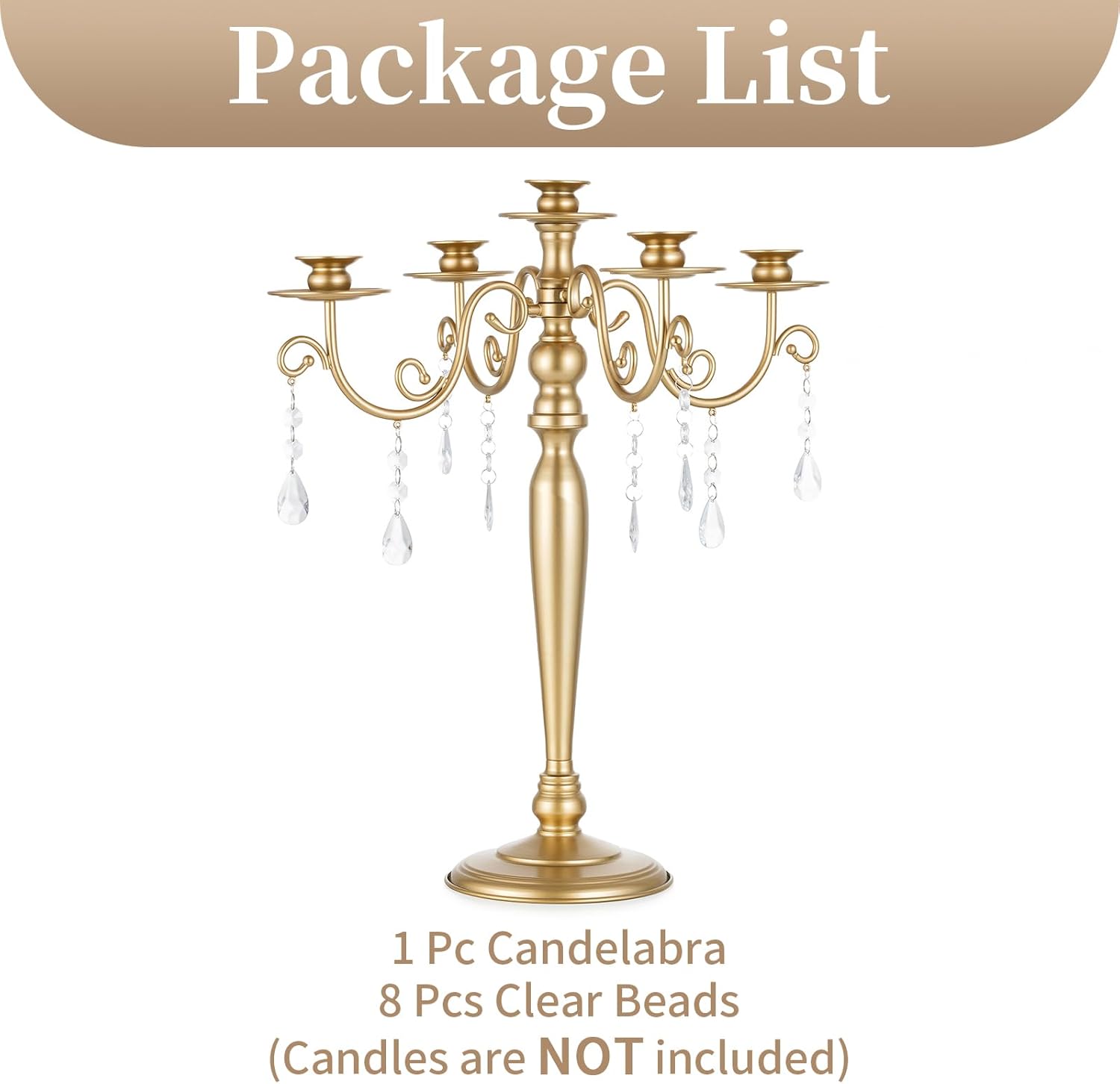 Sziqiq Gold Candelabra | 5 Arm Candle Holder - Vintage Metal Centerpiece for Weddings & Dining Tables