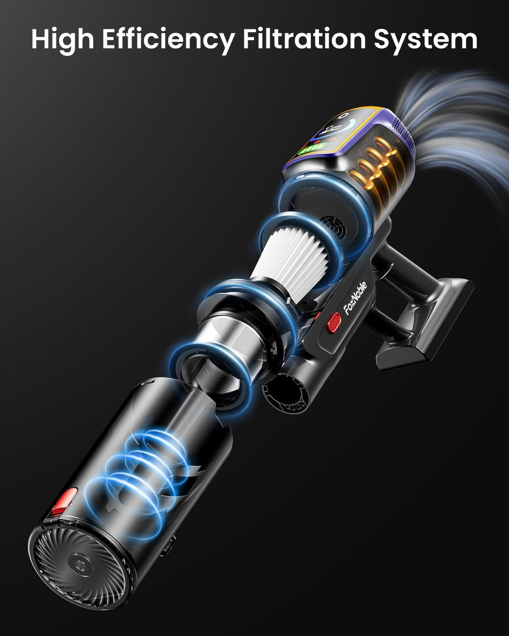 Skiennix Cordless Vacuum Cleaner - 55KPa Suction Power, 65 Minutes Runtime, LED Display, Self-Standing Design | Ideal for Hardwood Floors, Carpets, and Pet Hair