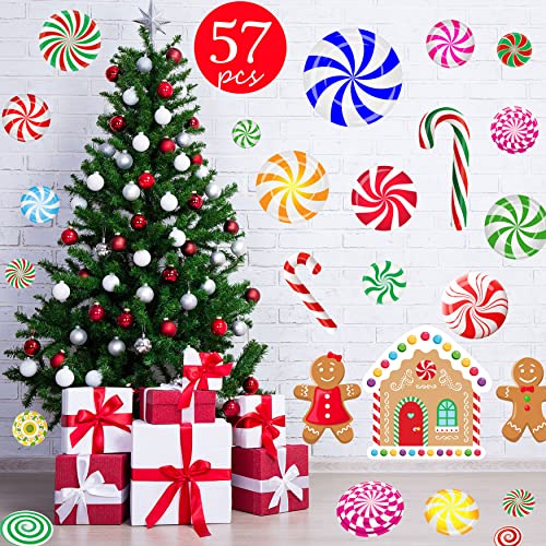 Peppermint Christmas Floor Decals 57pc Wall Stickers Set for Holiday Decor