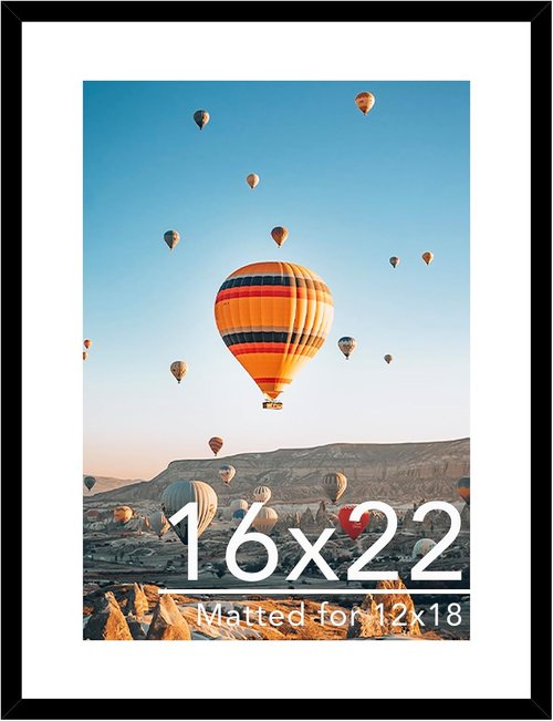 JCJMY 16x22 Picture Frame - Wall Hanging Frame with 12x18 Mat, Black Plexiglass Design