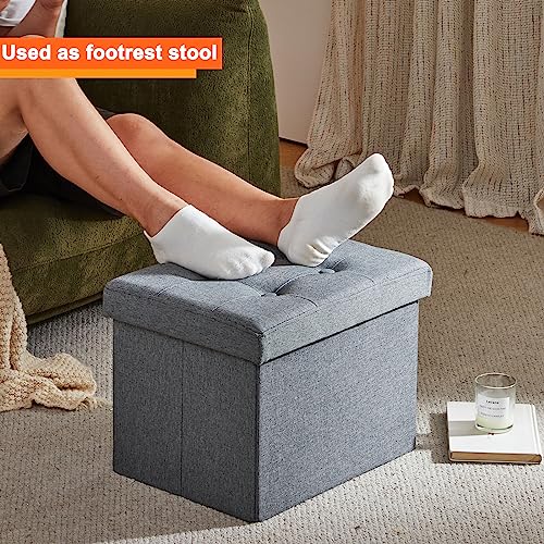 Foldable Storage Ottoman Footrest Stool - Small Grey Footstool (17x13x13 In)