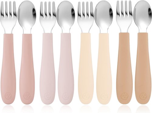 CoixFoam Toddler Utensils Set - 8-Piece Safe Silverware with Silicone Handles | Dishwasher Safe, Perfect for Self-Feeding