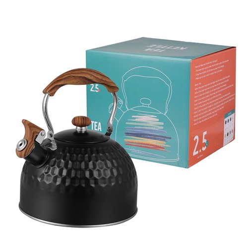 Tea Kettle Stovetop Whistling Teakettle Teapot, Stainless Steel, 2.5 L Black