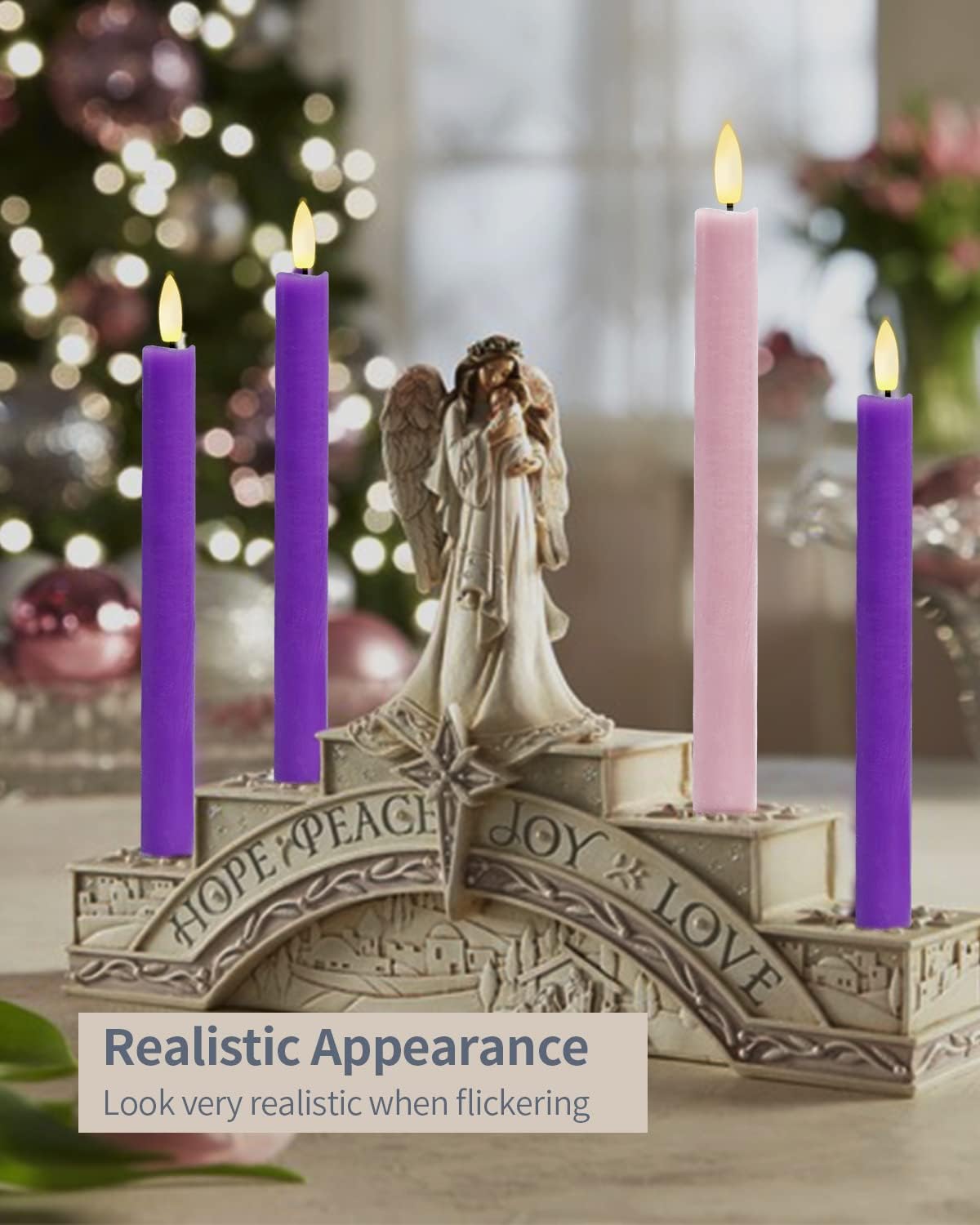SHYMERY Flameless Taper Candles - Real Wax LED with Remote Timer | Set of 4 Purple & Pink for Thanksgiving & Christmas