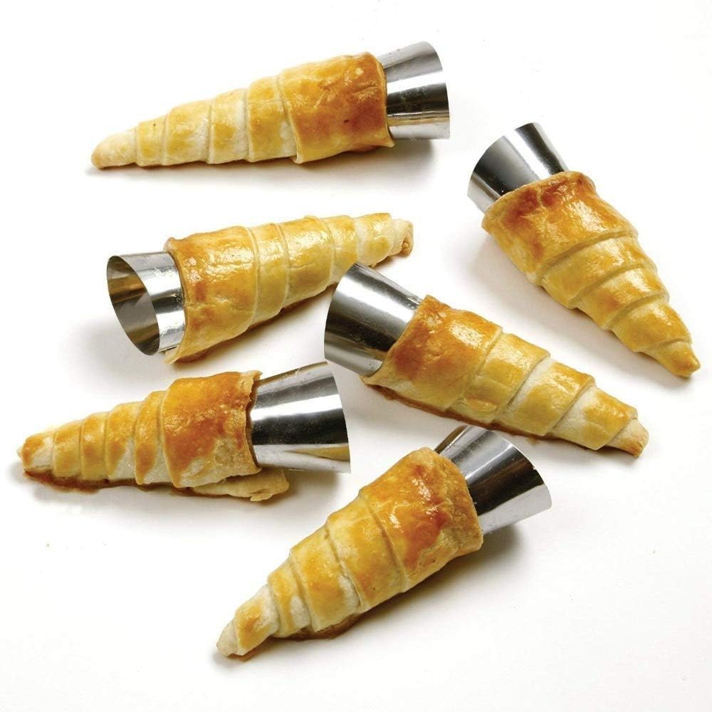 Skiennix 10-Pack Large Cream Horn Forms - Non-Stick Pastry Moulds for Croissants & Desserts | 5-Inch Size