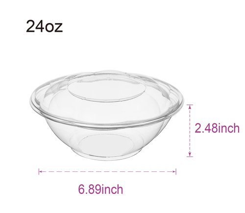FULING [24 oz. 50 Sets Clear Plastic Salad Bowls with Airtight Lids Disposable To Go Mixing Containers Serving for Fruit, Quinoa, Lunch and Meal Prep