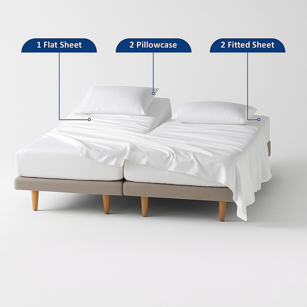 MD Home Decore 5 Piece Split Cal King Sheet Set, 100% Egyptian Cotton, 16 Inch Deep Pockets, White Solid, Soft Cooling Sheets for Adjustable Beds, Sleep Number Beds, Split Cal King Mattress Sheet Set