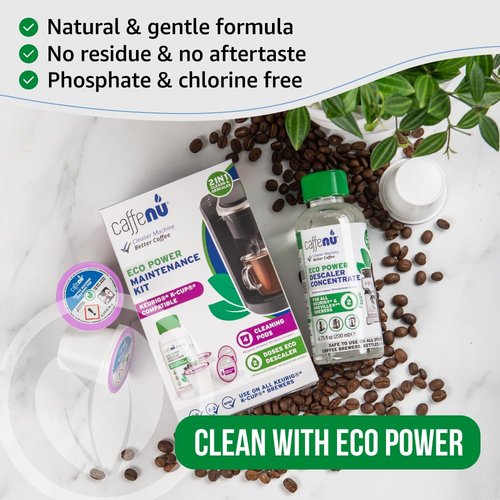 Keurig Compatible Descaling Solution and Keurig Cleaner Pods. Removes Limescale & Cleans Pod Area. Better Tasting & Hotter Coffee. 4 Uses of Descaler & Cleaner.