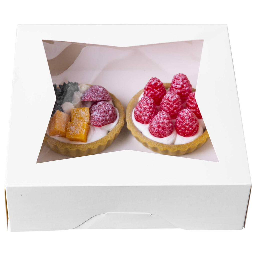 ONE MORE [15pcs] 8" White Bakery Pie Boxes, White Cardboard Cookie Box with Window Auto-Popup Natural Disposable Pastries Boxes 8x8x2.5inch,Pack of 15