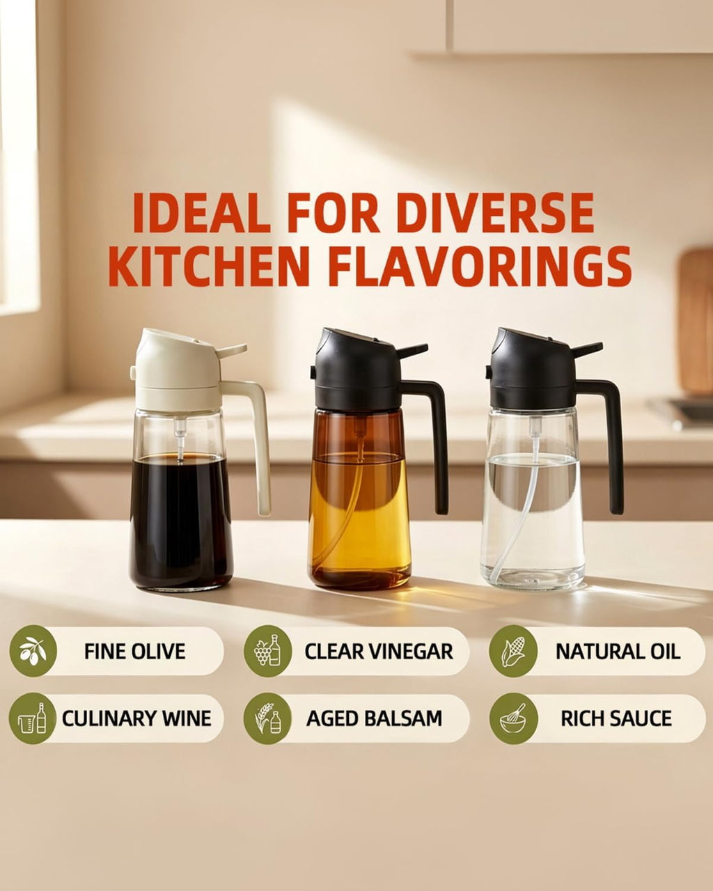 Skiennix 16oz Oil Sprayer - 2-in-1 Food Grade Glass Dispenser for Cooking & BBQ (Black)