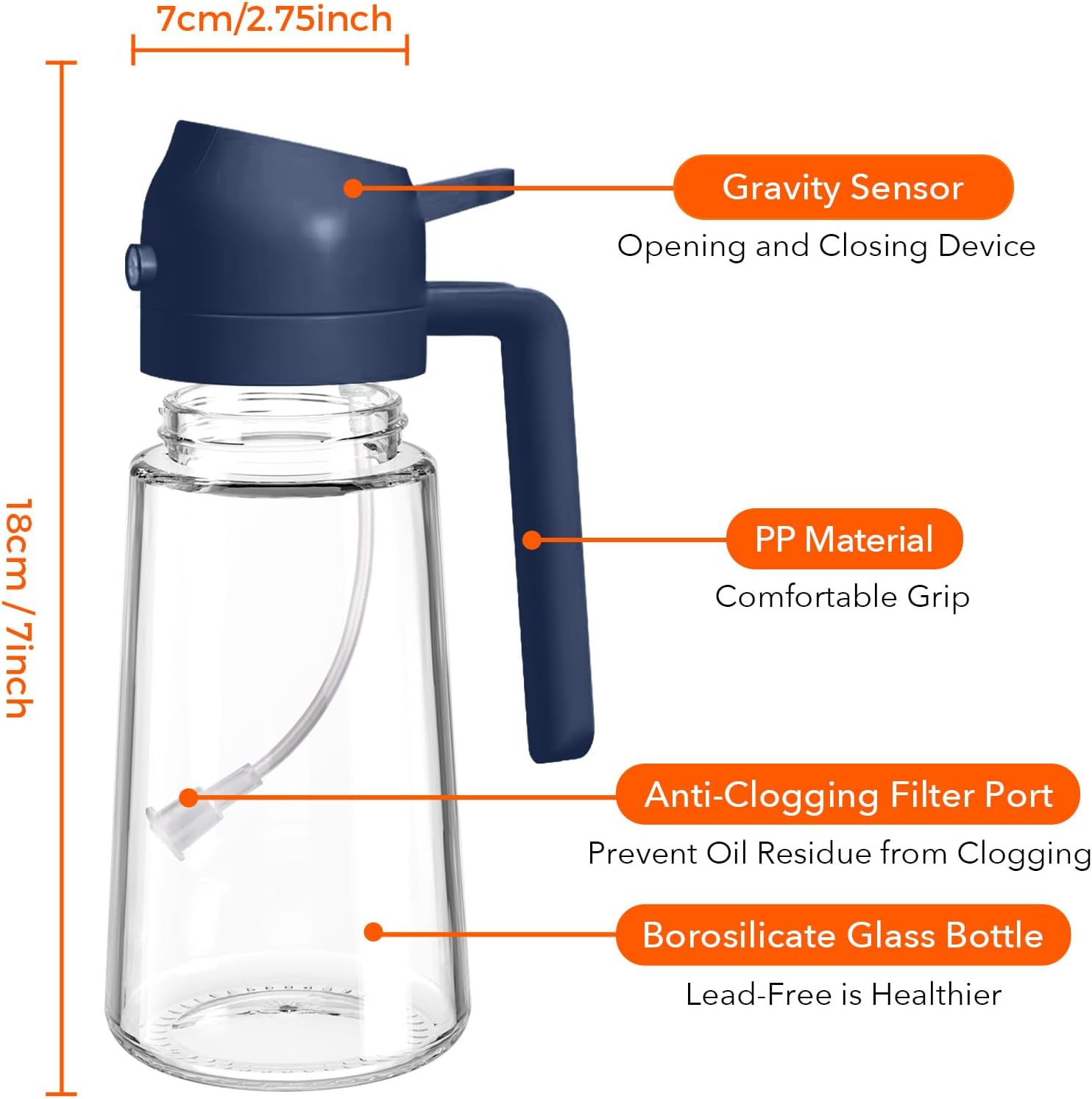 YARRAMATE Olive Oil Sprayer - 2Pcs 16oz Glass Dispenser with Portion Control | Food Grade Kitchen Gadget (Black & Navy)
