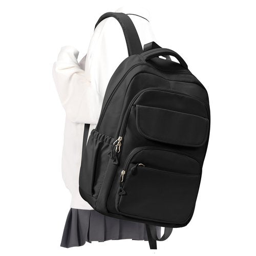 Lendolk Cute Black School Backpack for Teens Girls Boys Waterproof School Bag Basic Backpack for College Students Multi Pocket Backpack Lightweight Casual Daypack Backpacks for Women Men