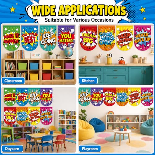 8-Piece Hero Themed Classroom Window Valance Curtains, 36x24 Inch