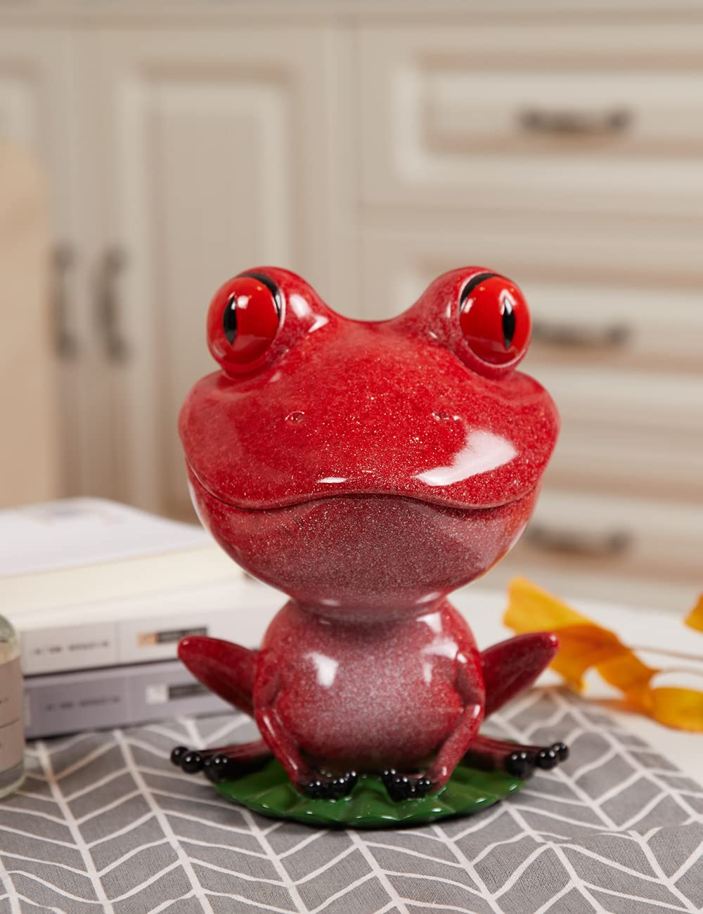 NENBOLEC Candy Dish Cookie Jar Frog Figurine Sculpture Modern Decor Gifts Polyresin Statue Red 8.0 inch