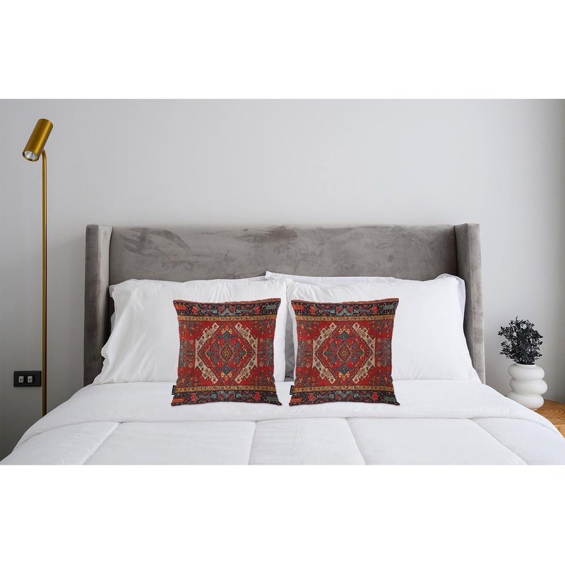 Swono Pillow Covers 18X18 Inch Set of 2 Turkish Carpet, Throw Pillow Cases Boho Tribal Geometric Paisley Floral Pillowcase Cushion Cover Decorative for Outdoor Home Sofa Bedroom Livingroom, Red