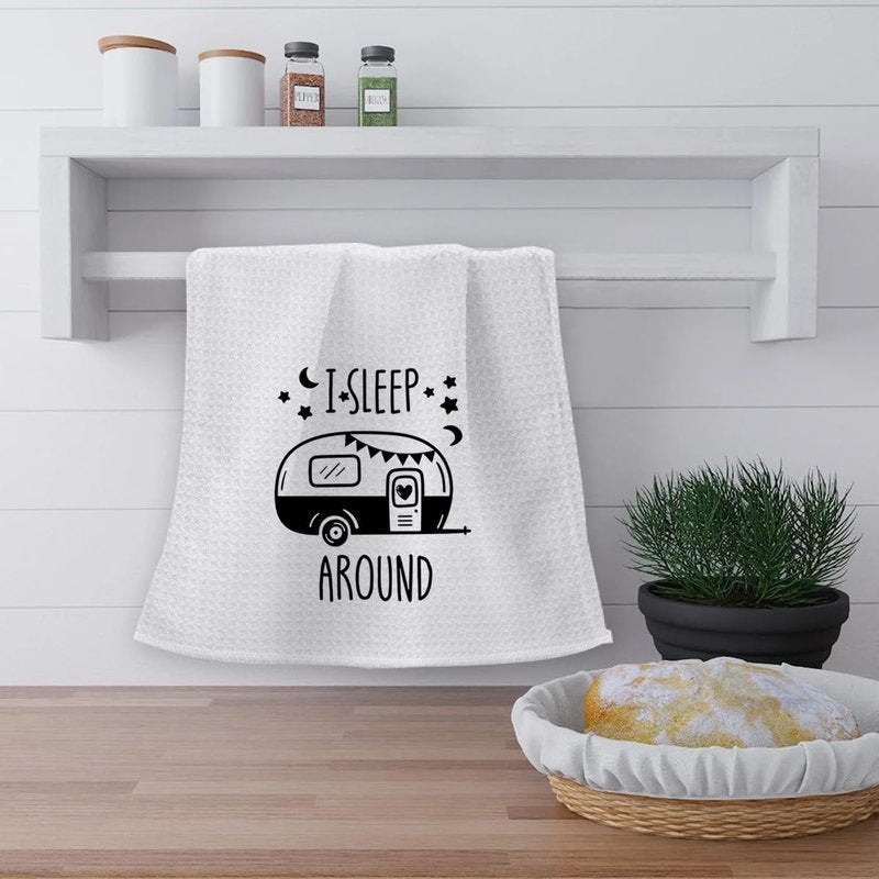 OHSUL I Sleep Around Funny Camping Highly Absorbent Kitchen Towels Dish Towels Dishcloth,RV Trailer Camper Hand Towel Tea Towel for Bathroom Kitchen Decor,Campers Camping Lovers Adventurers Gifts