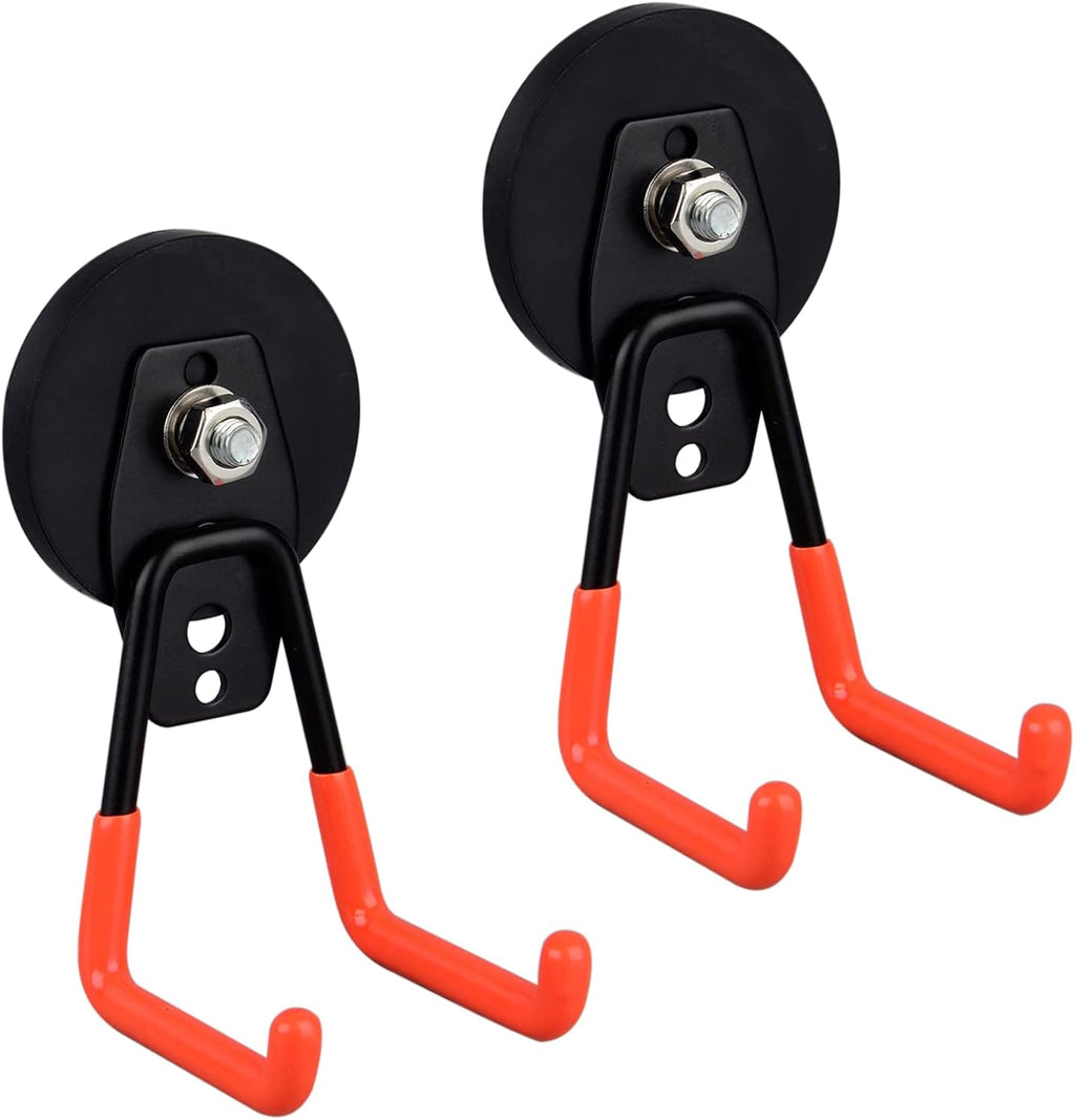 ULIBERMAGNET Heavy Duty Magnetic Garage Hooks - Strong Magnet Holders for Tools & Hoses | 2 Pack (Orange)