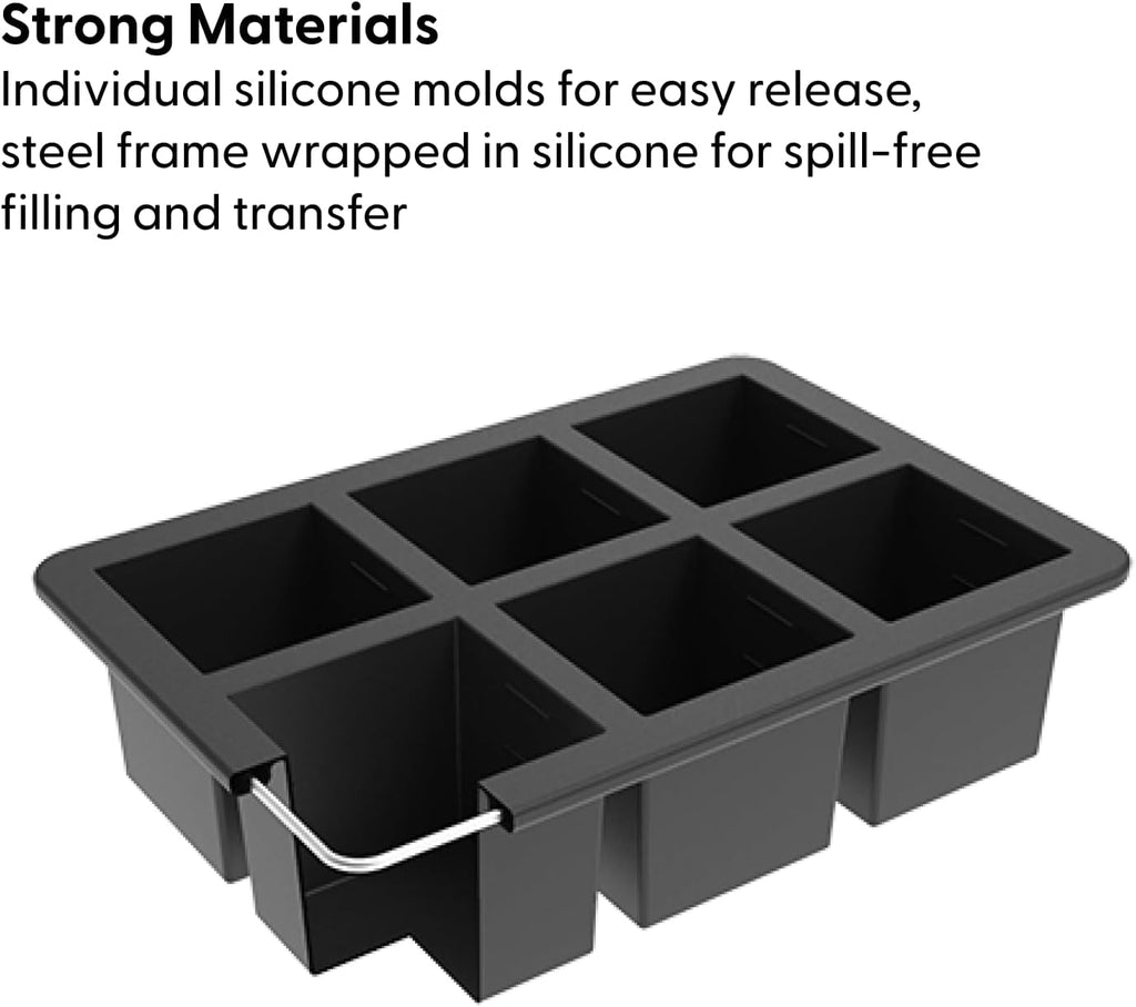 W&P Cup Cubes Silicone Freezer Tray - Blue 6-Cup Portion Maker for Soup, Broth & Leftovers | Dishwasher Safe