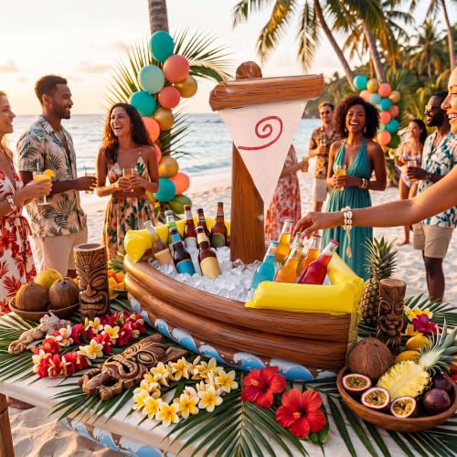 Inflatable Boat Cooler 39 Inch Tropical Party Float for Pool & Beach