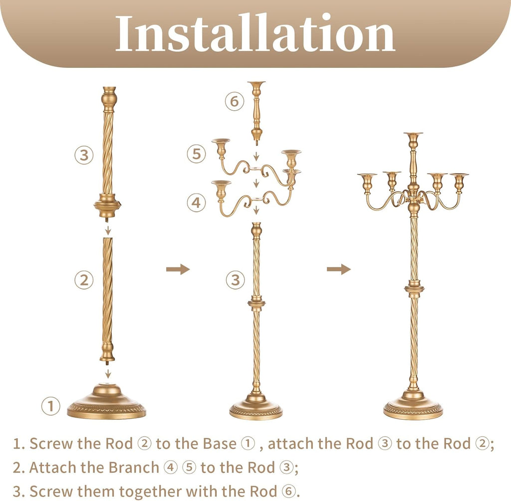 Sziqiqi Gold Floor Candelabra | Tall 5-Arm Metal Candle Holder for Elegant Wedding Centerpieces