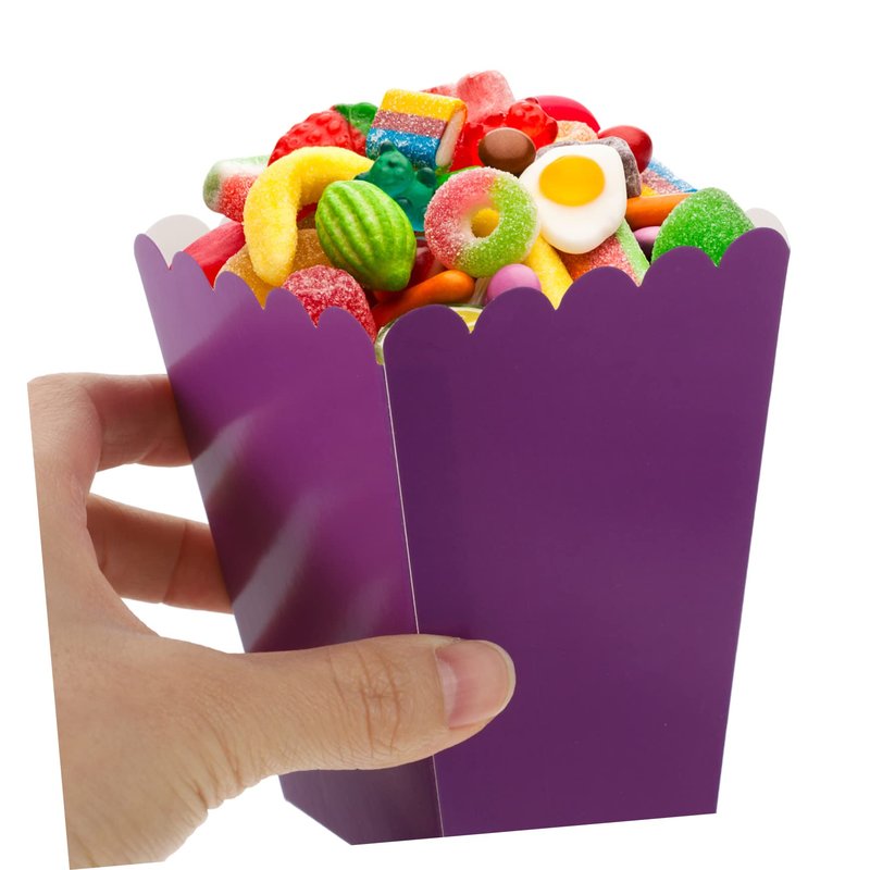UPKOCH 50pcs Purple Popcorn Boxes, 10.7x7.5cm Snack Containers for Movie Theater/Candy Buffet, 250g Cardboard Party Favors Bulk for Wedding/Home Theater/Carnival