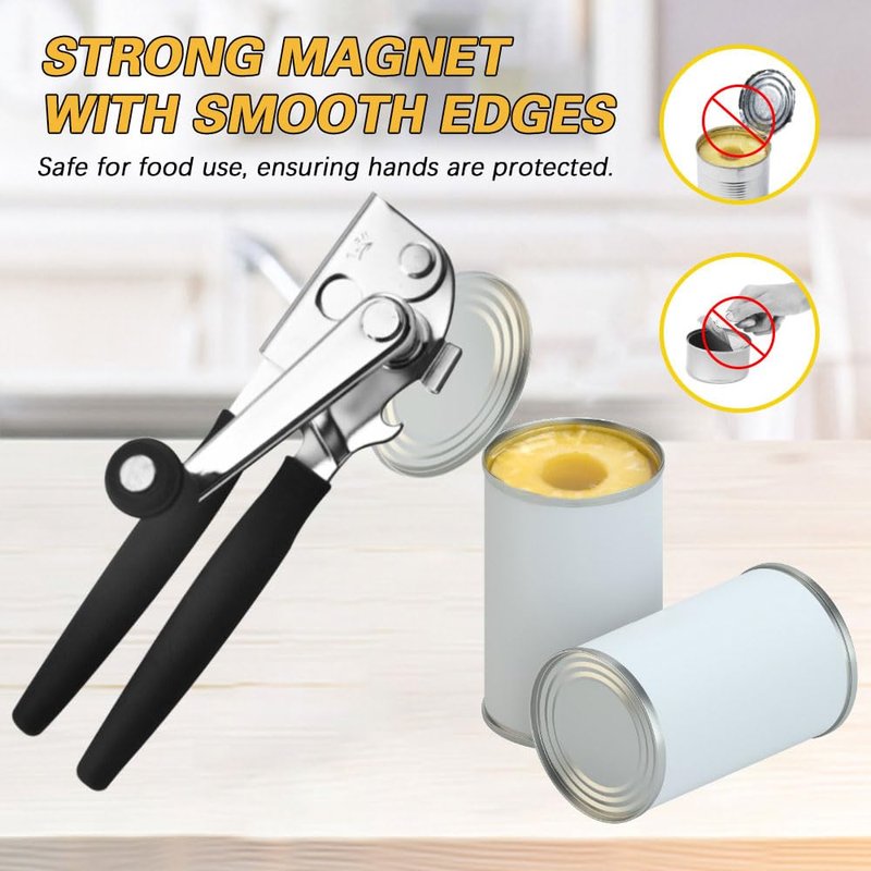 Crank Can Openers Manual with Magnetic,Heavy Duty Commercial Can Opener,Long Big Handle Can Opener for Seniors,Black