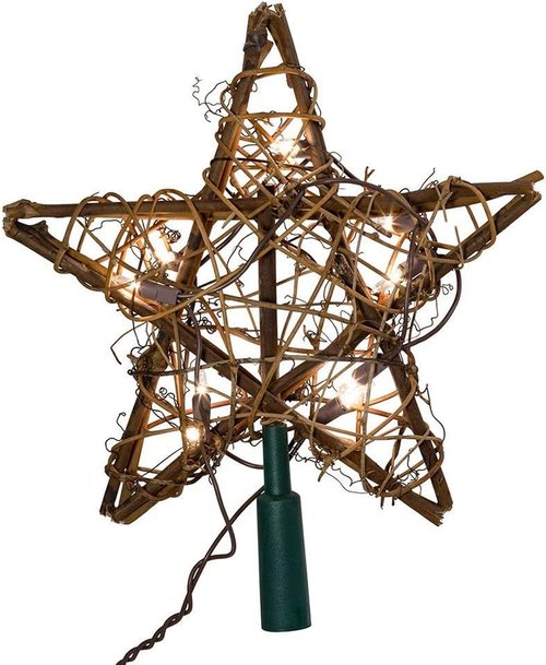 Kurt Adler 10-Light Indoor Rattan Star Treetop - Natural Finish for Festive Holiday Decor
