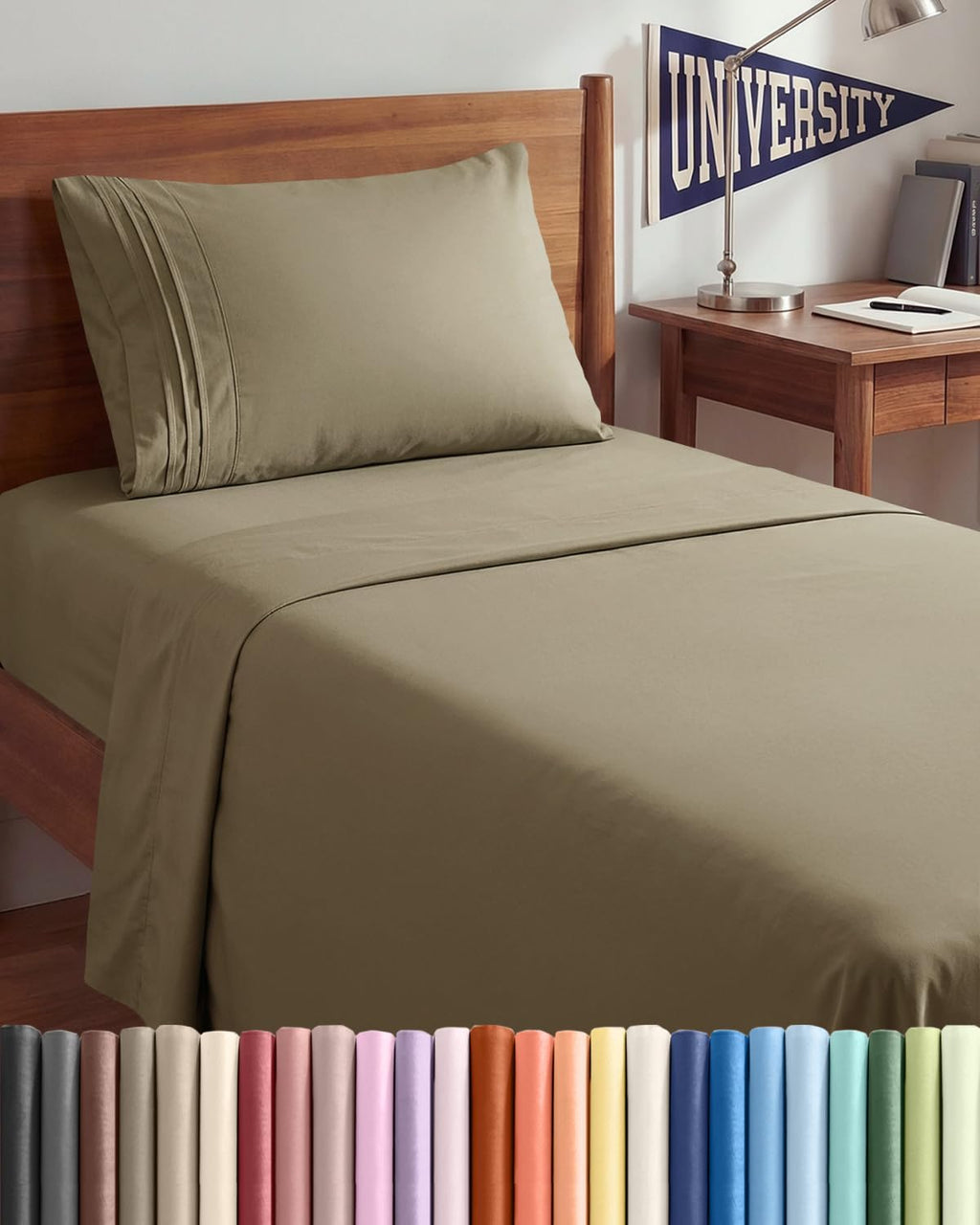 Skiennix Twin XL Sheet Set - Comfy Breathable Cooling Bedding - Ultra-Soft & Wrinkle-Free - Khaki