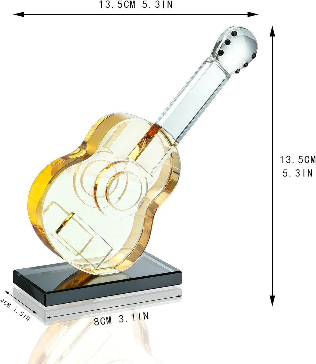 QFkris Crystal Guitar Figurine - Blown Glass Musical Sculpture Paperweight | Champagne Color Decor