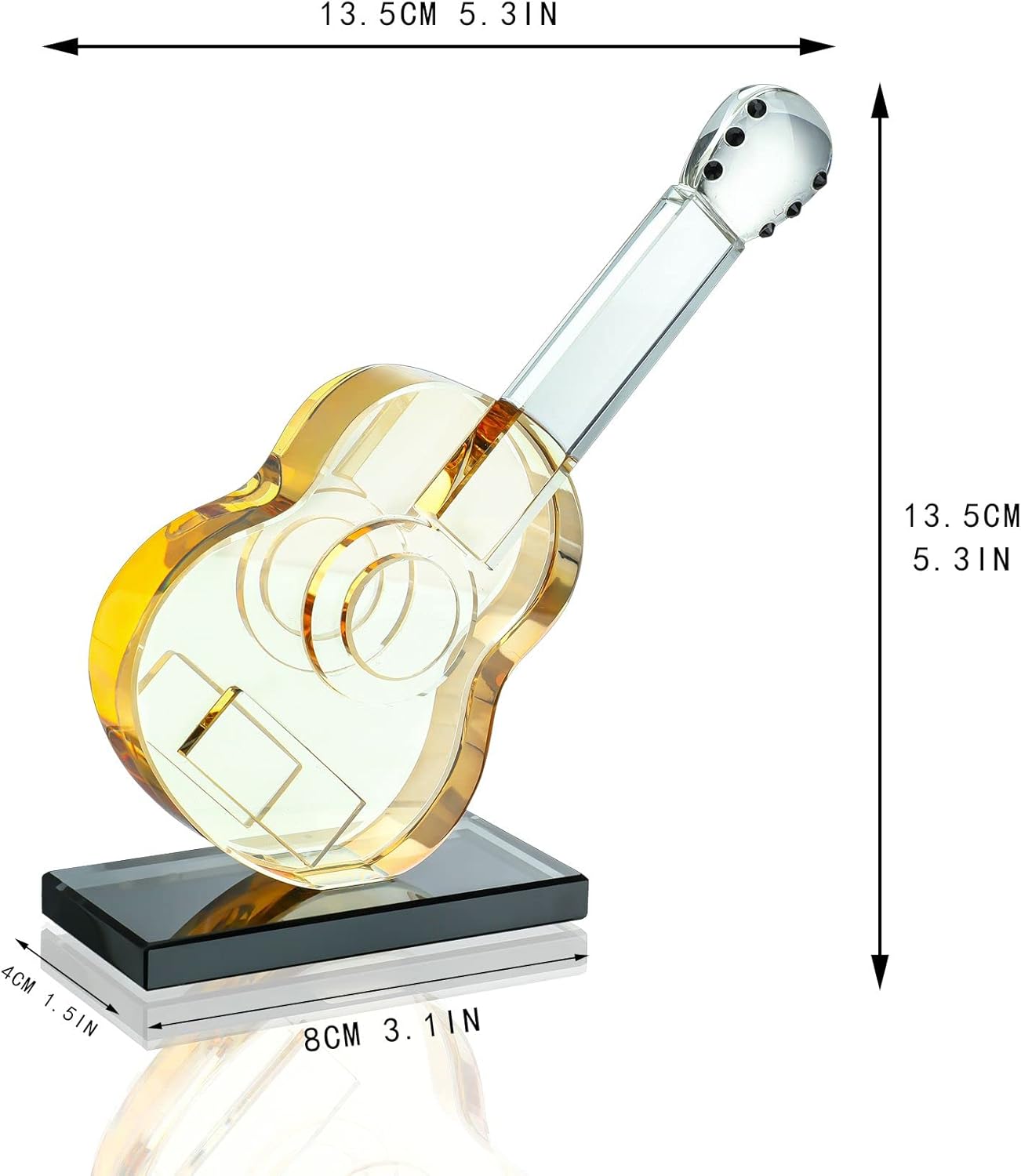 QFkris Crystal Guitar Figurine - Blown Glass Musical Sculpture Paperweight | Champagne Color Decor
