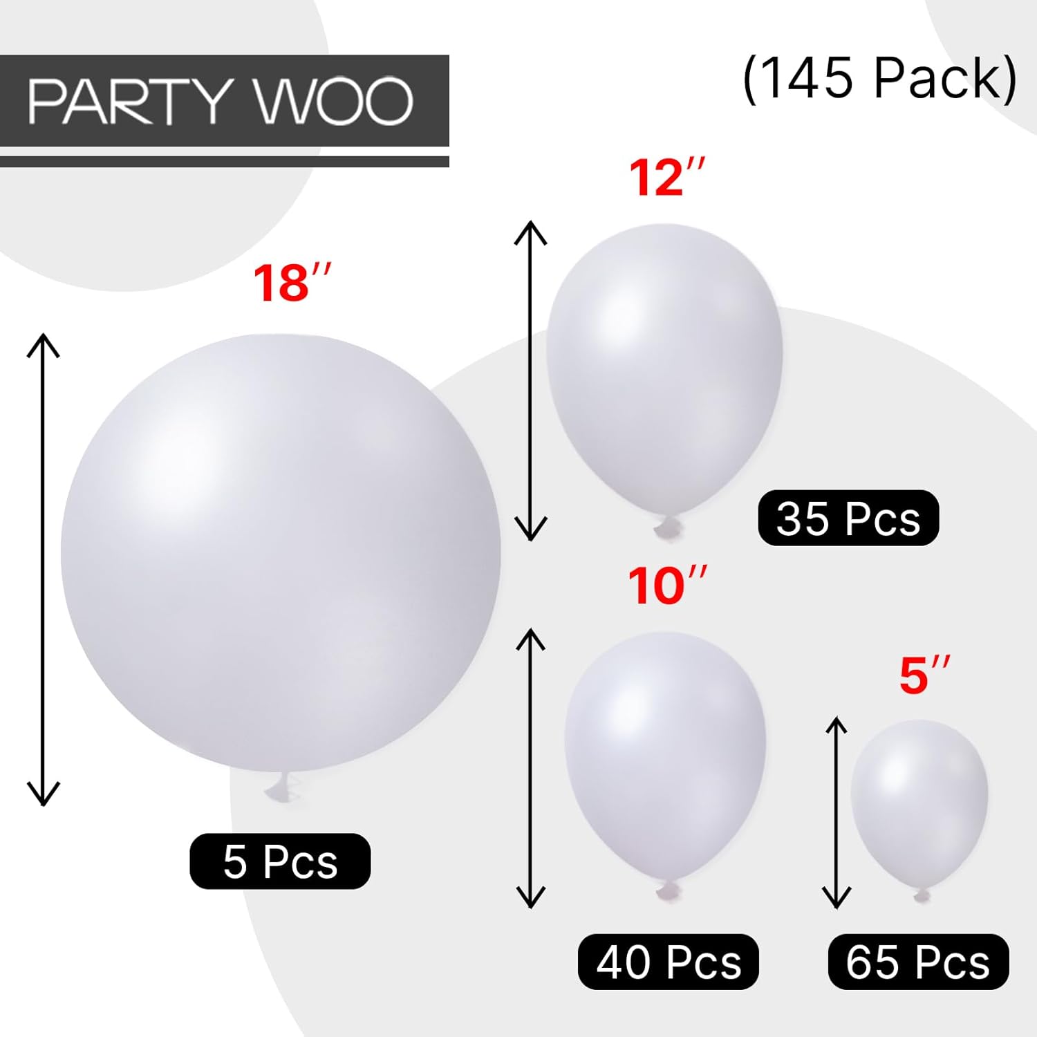PartyWoo Pearl White Balloons - 145-Piece Metallic Latex Balloon Arch Kit | Wedding, Graduation, Baby Shower Decorations