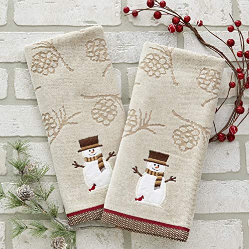 SKL Home Christmas/Winter Woodcut Snowman Hand Towel Set-2pc, Wheat – Variation Towel