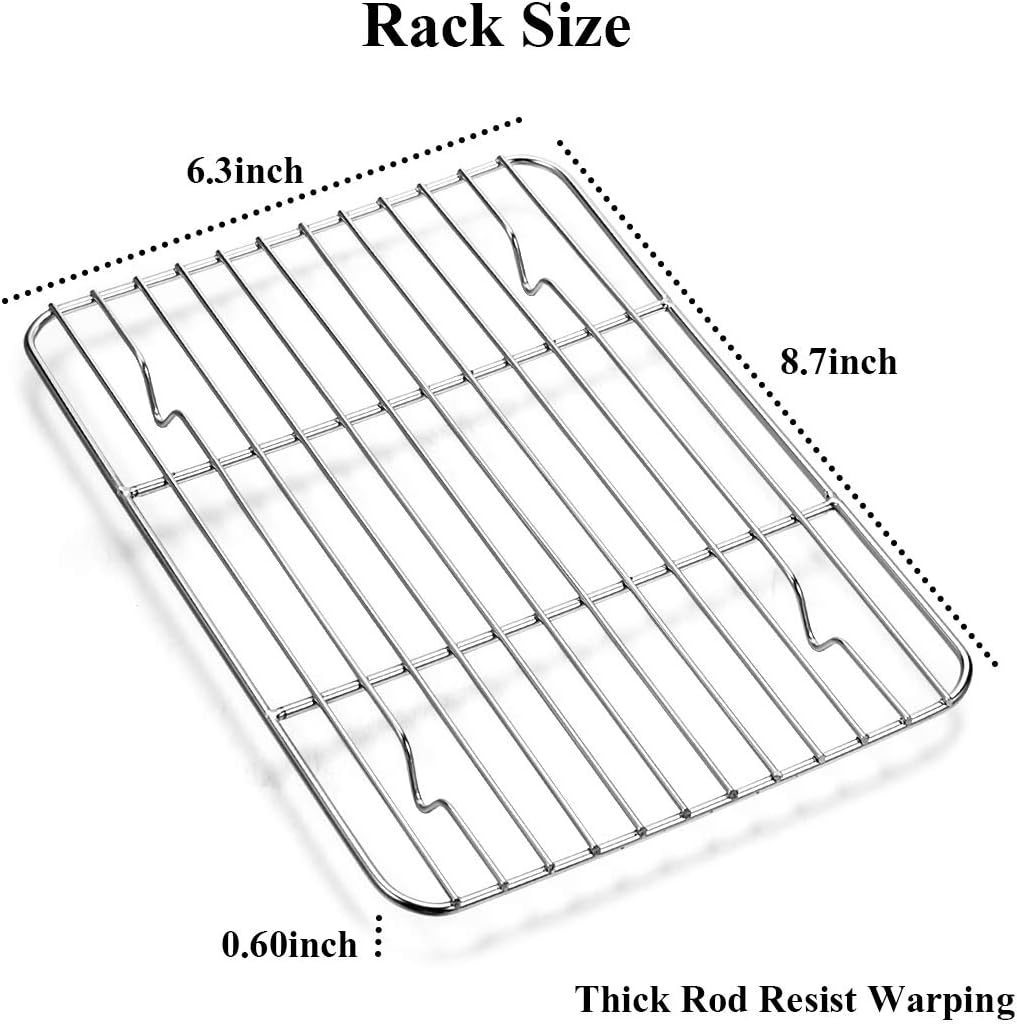 Wildone Baking Sheet Set - Stainless Steel Cookie Pans with Cooling Racks | 2 Sheets & 2 Racks, 9 x 7 x 1 Inch, Non-Toxic & Easy to Clean