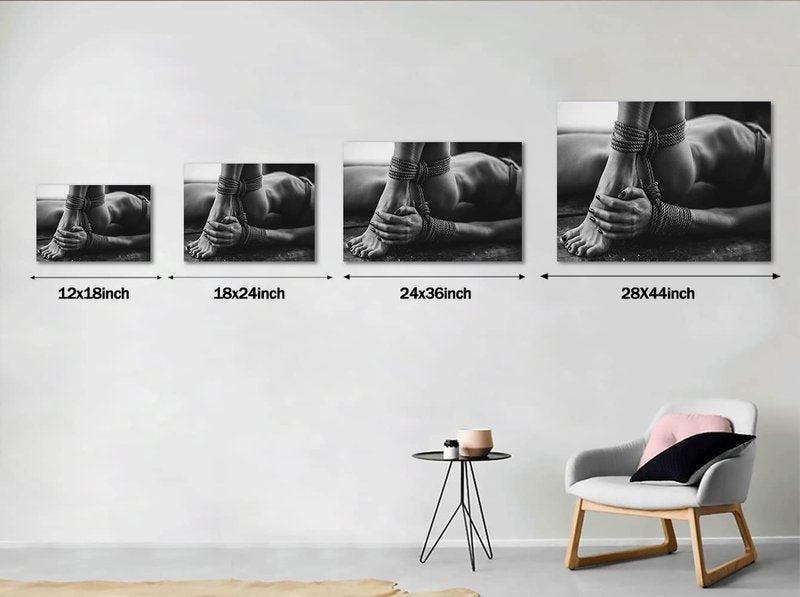 Yatsen Bridge Sexy Canvas Wall Art Black White Nude Woman Paintings Posters and Prints Modern Bondage Pictures Wall Decor for Living Room Bedroom Decoration Framed Ready to Hang - 44x28inch