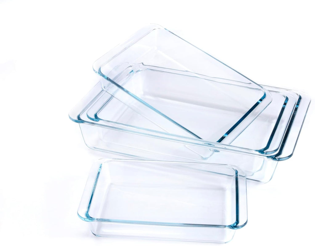 Tempered Glass Baking Pan Set by Basic - 4-Piece Oven & Microwave Safe | 1L, 1.7L, 2.8L, 4.2L Sizes
