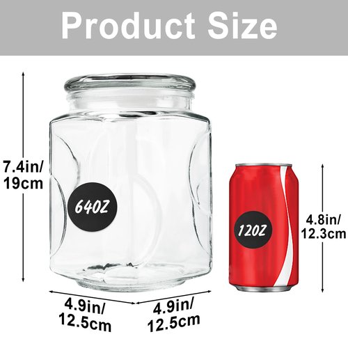SUROQUE Glass Jars with Lids 64 oz, Airtight Silicone Seal & Non-Slip Design, Large Glass Storage Containers with Lids, Wide-Mouth Storage Containers for Kitchen, Laundry, Pantry & Office, Set of 2
