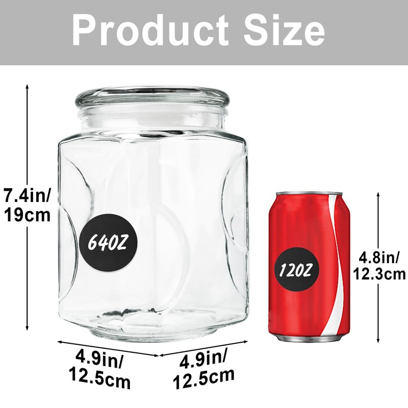 SUROQUE Glass Jars with Lids 64 oz, Airtight Silicone Seal & Non-Slip Design, Large Glass Storage Containers with Lids, Wide-Mouth Storage Containers for Kitchen, Laundry, Pantry & Office, Set of 2