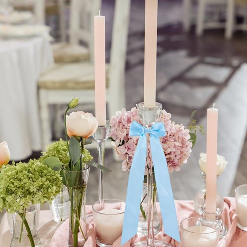 DICOSMETIC 12Pcs Sky Blue Bow Candlestick Decor - Large Polyester Ribbons for Christmas & Weddings