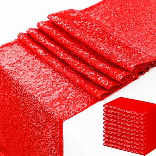 Red Sequin Table Runners Pack of 10 12x72 Inches for Party Decor - WENSINL