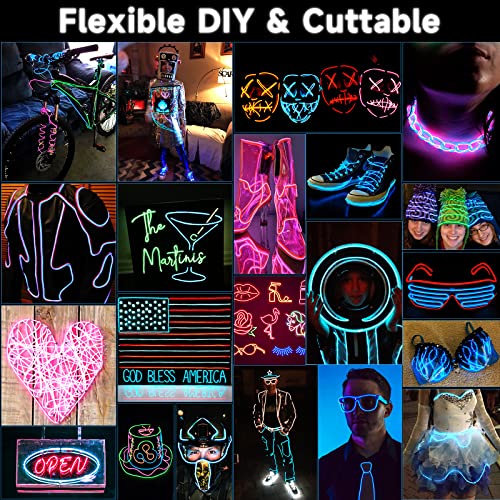 5-Pack 9.8ft EL Wire Neon Glow Rope Lights, Battery Powered for DIY Decor