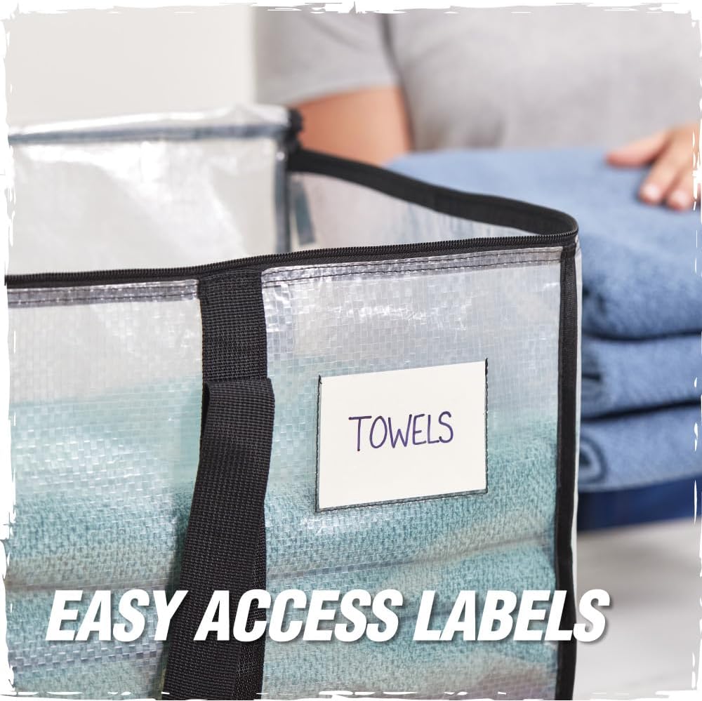 RUGGED RHINO Heavy Duty Extra Large Moving Bags - Durable, Space-Saving Storage | 4 Pack, Blue/Clear