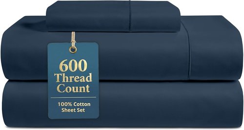 LANE LINEN Twin XL Sheet Set - 600 Thread Count Cotton Sateen - Hotel Quality Softness - Denim Color