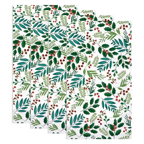 WRAPAHOLIC 50Pcs Christmas Paper Napkins, Holly & Red Berry 3-Ply