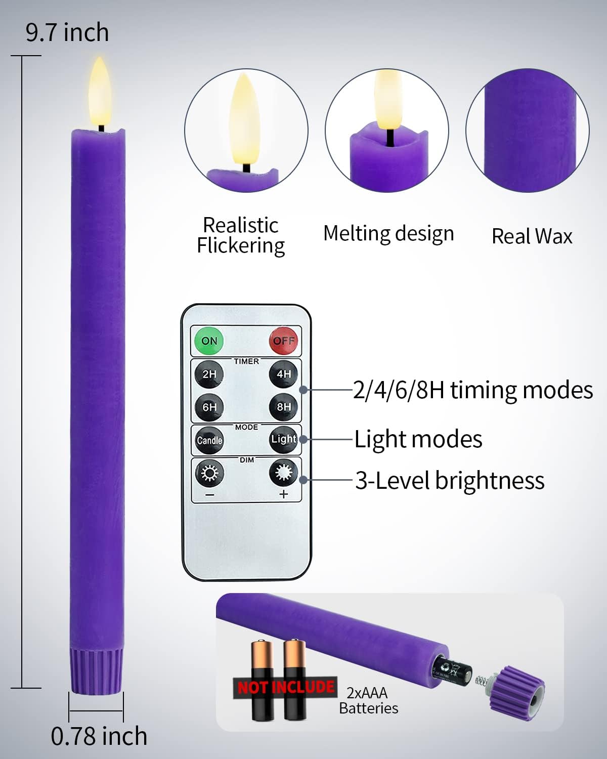 SHYMERY Flameless Taper Candles - Real Wax LED with Remote Timer | Set of 4 Purple & Pink for Thanksgiving & Christmas