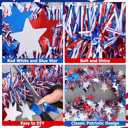 60ft Patriotic 4th of July Tinsel Garland - Red White Blue Star Decor