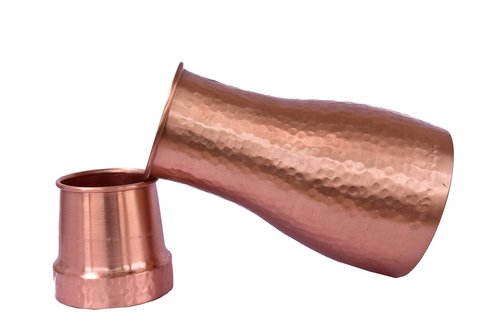 DeKulture Hammered Pure Copper Carafe Pitcher With Cap, Ideal Drinkware With Ayurveda and Yoga Benefits, 4 x 8 Inches (DH), 1 litre